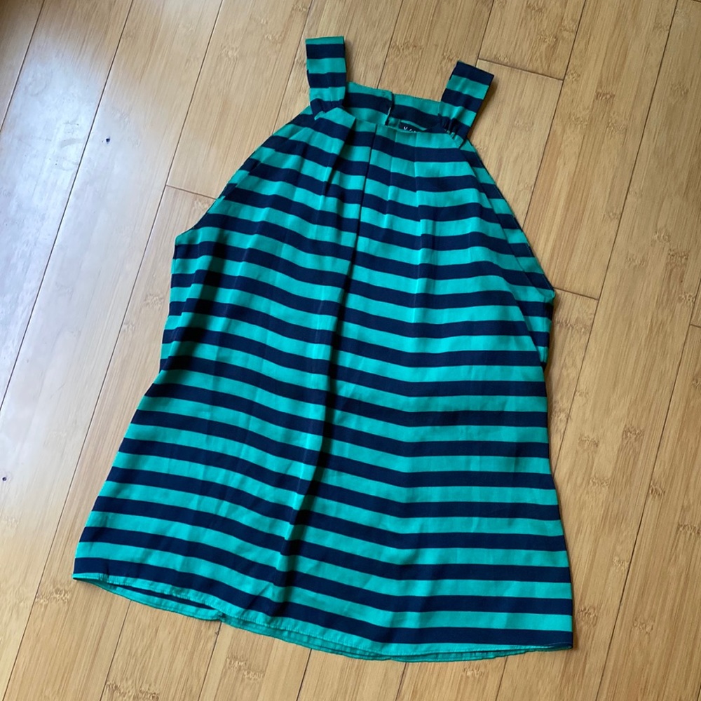 Womens Green & Navy Stripped “silk feel” tank top Small